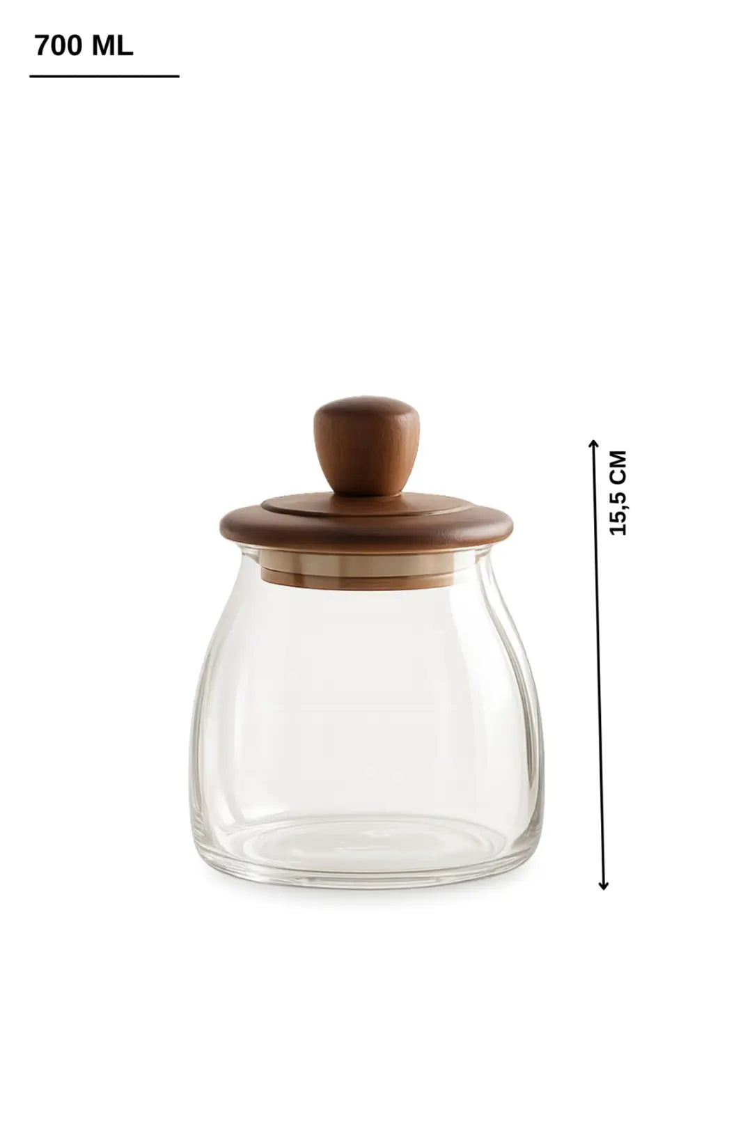 Kitchen Life 3 Boy Ahşap Kapaklı Vakumlu Borosilikat Cam Kavanoz Baharatlık (500 ml,700 ml,1200 ml)