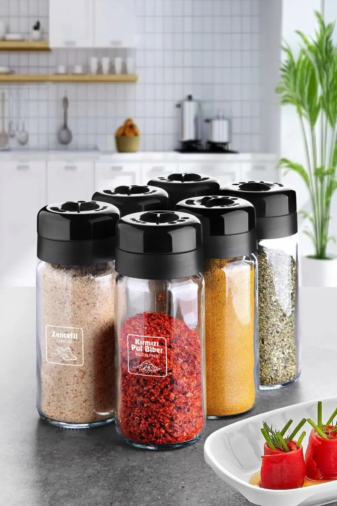 Kitchen Life 6 Adet Büyük Boy Cam Baharatlık Seti - 245 ml