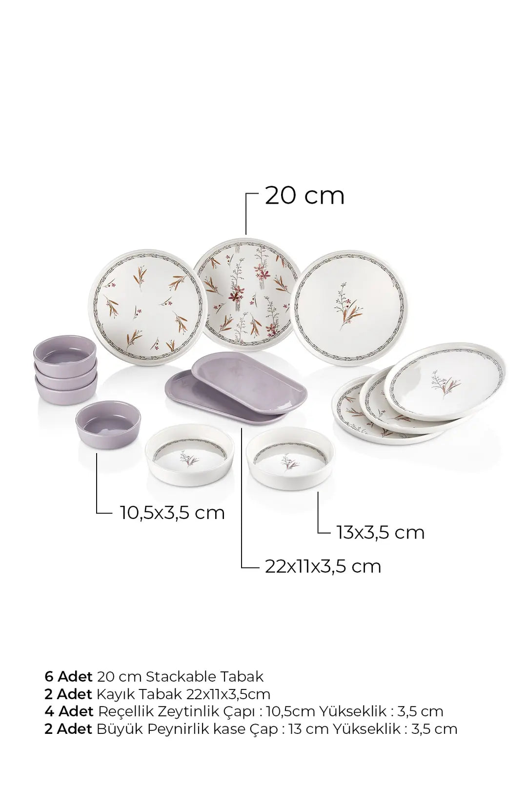Kitchen Life 14 Parça 6 Kişilik Bahar Dalı Kahvaltı Takımı-Lüx Kahvaltılık Sunum Seti Tabağı