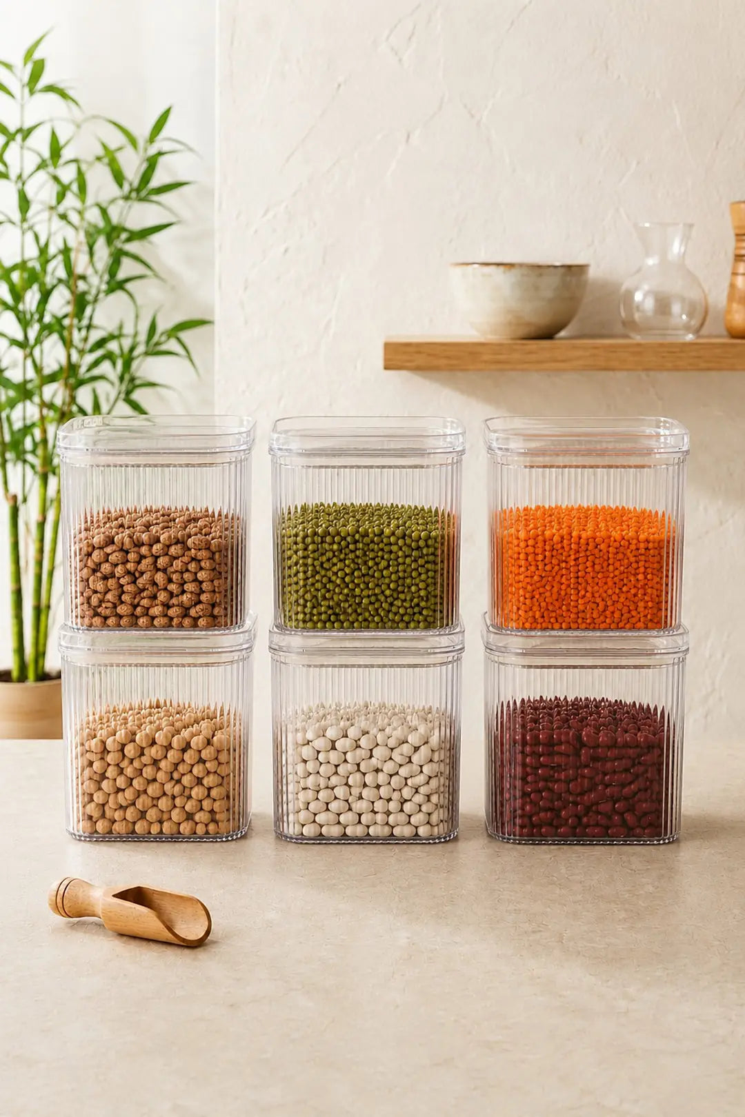 Kitchen Life 6'lı Büyük Boy Etiketli Vakumlu Dikdörtgen Kavanoz Seti 1,6 Litre