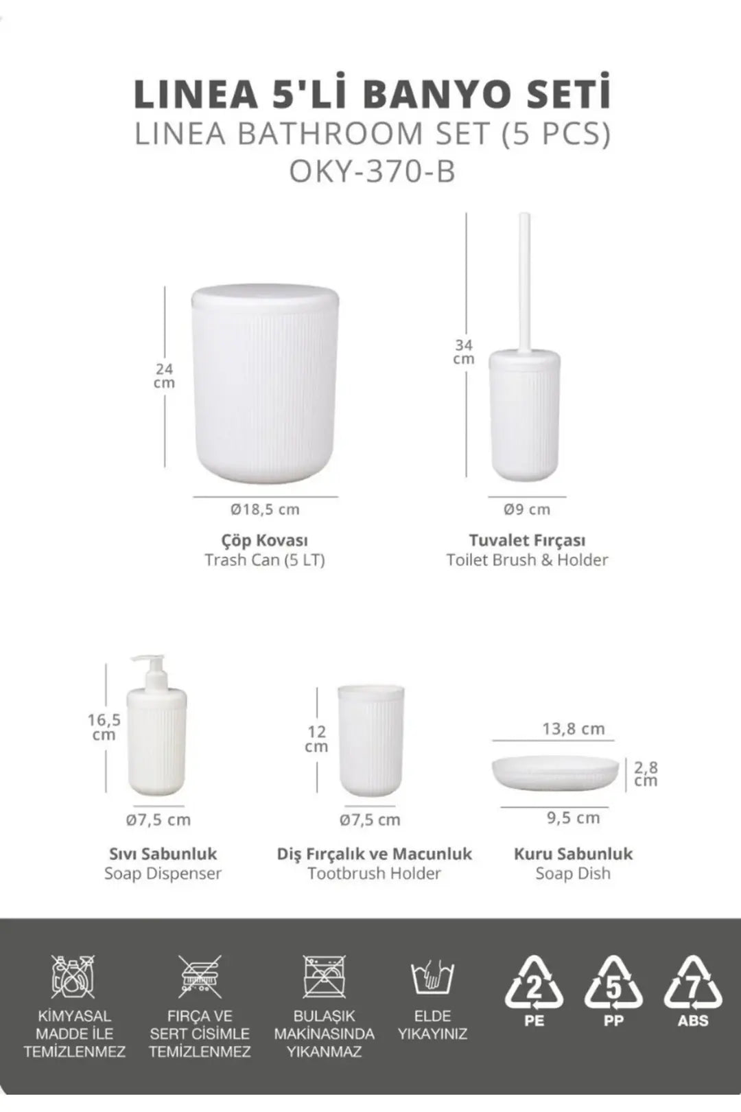 Kitchen Life Linea Kırık Beyaz Çizgili Yuvarlak Banyo Seti