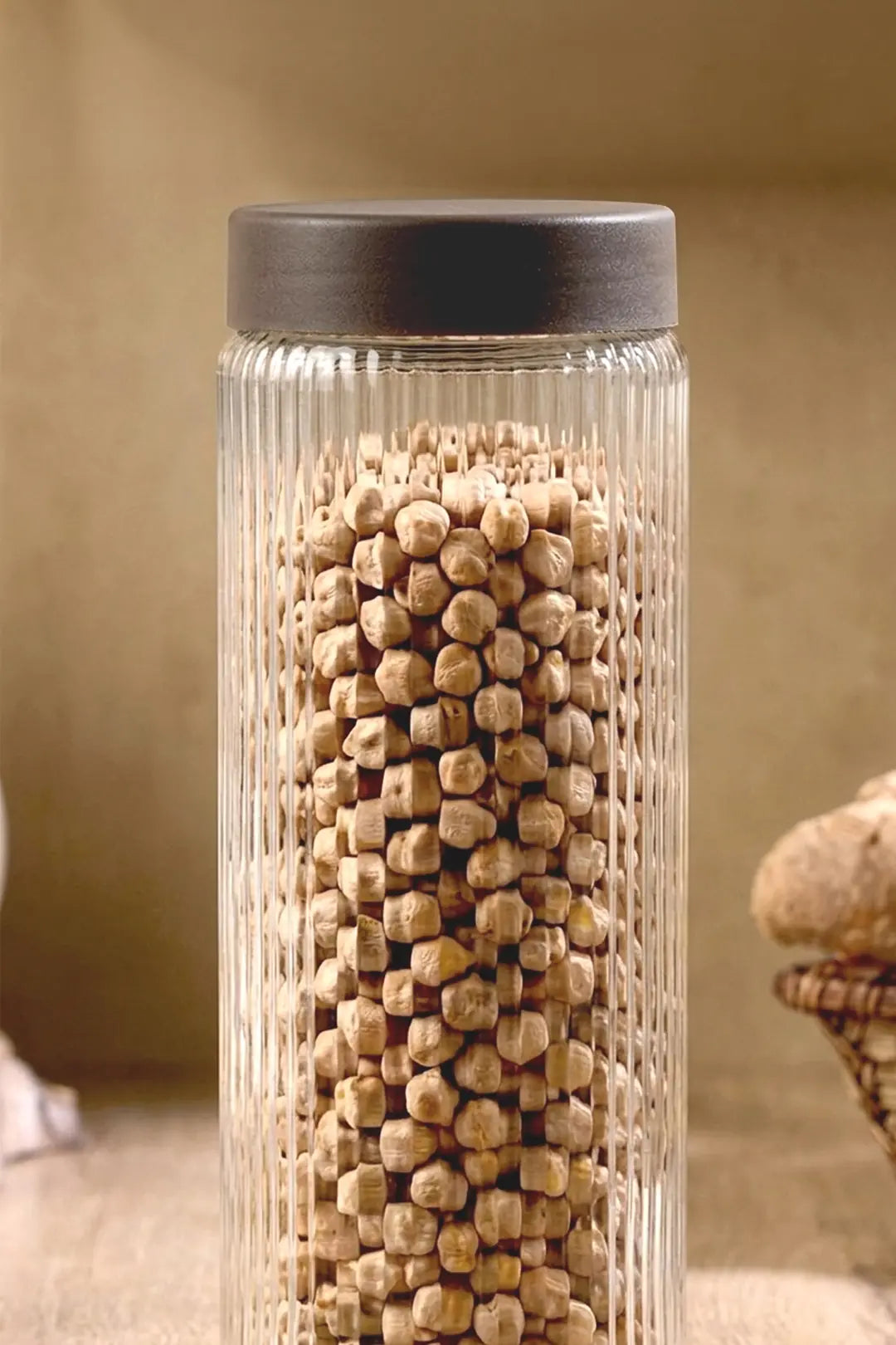 Kitchen Life 6 Adet 1,5 Litre Mega Boy Bambu Kapak Görünümlü Çizgili Kavanoz Seti 1500 ML