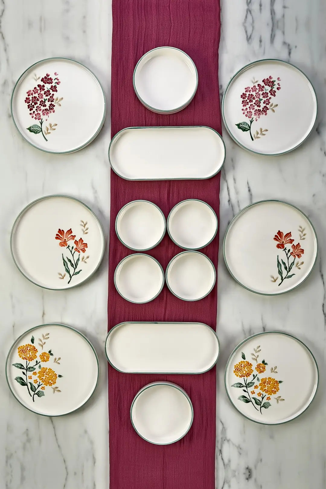 Kitchen Life 14 Parça 6 Kişilik Flowers Stackable Kahvaltı Takımı - Lüx Kahvaltılık Sunum Seti Tabağı