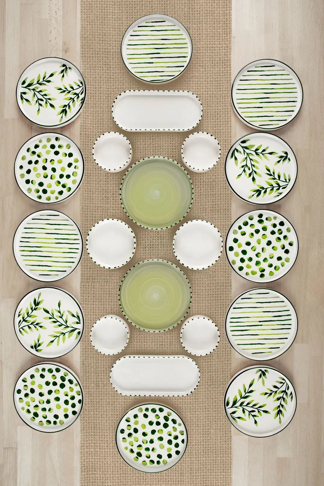 Kitchen Life 22 Parça 12 Kişilik Greentree Stackable Kahvaltı Takımı - Lüx Kahvaltılık Sunum Seti Tabağı