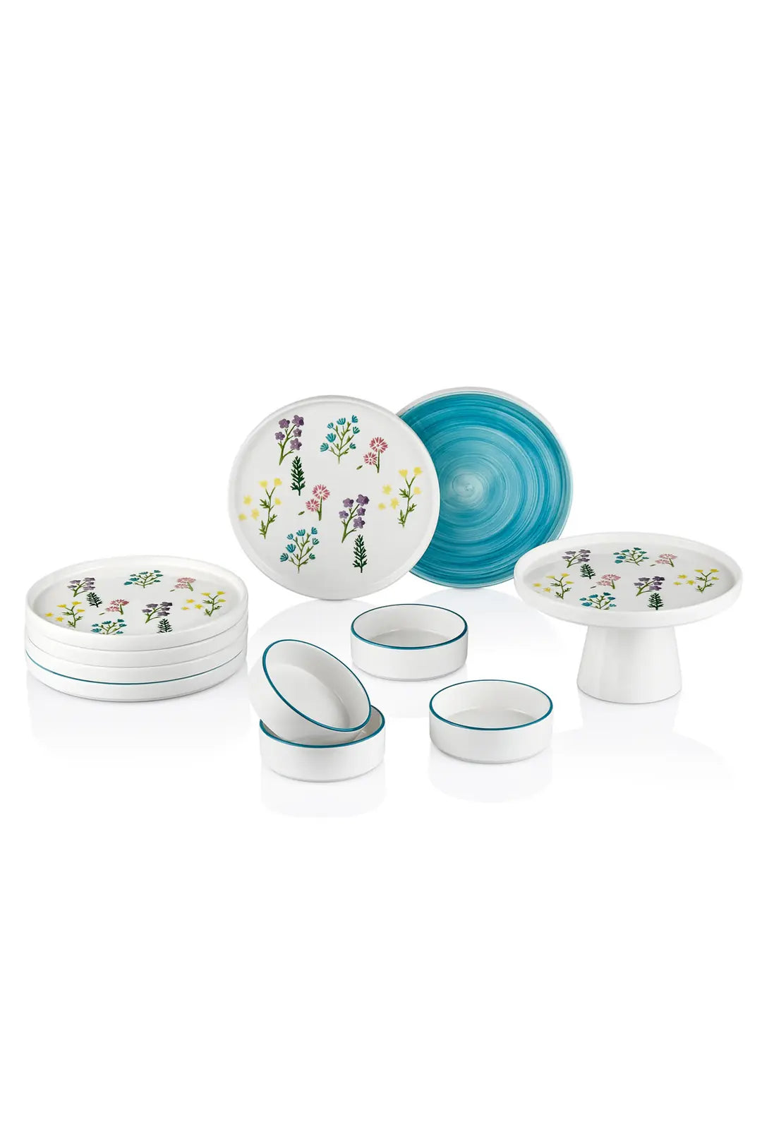 Kitchen Life Art Botanical 11 Parça Ayaklı Handmade Premium Kahvaltı Takımı - 6 Kişilik Kahvaltı Takımı Seti