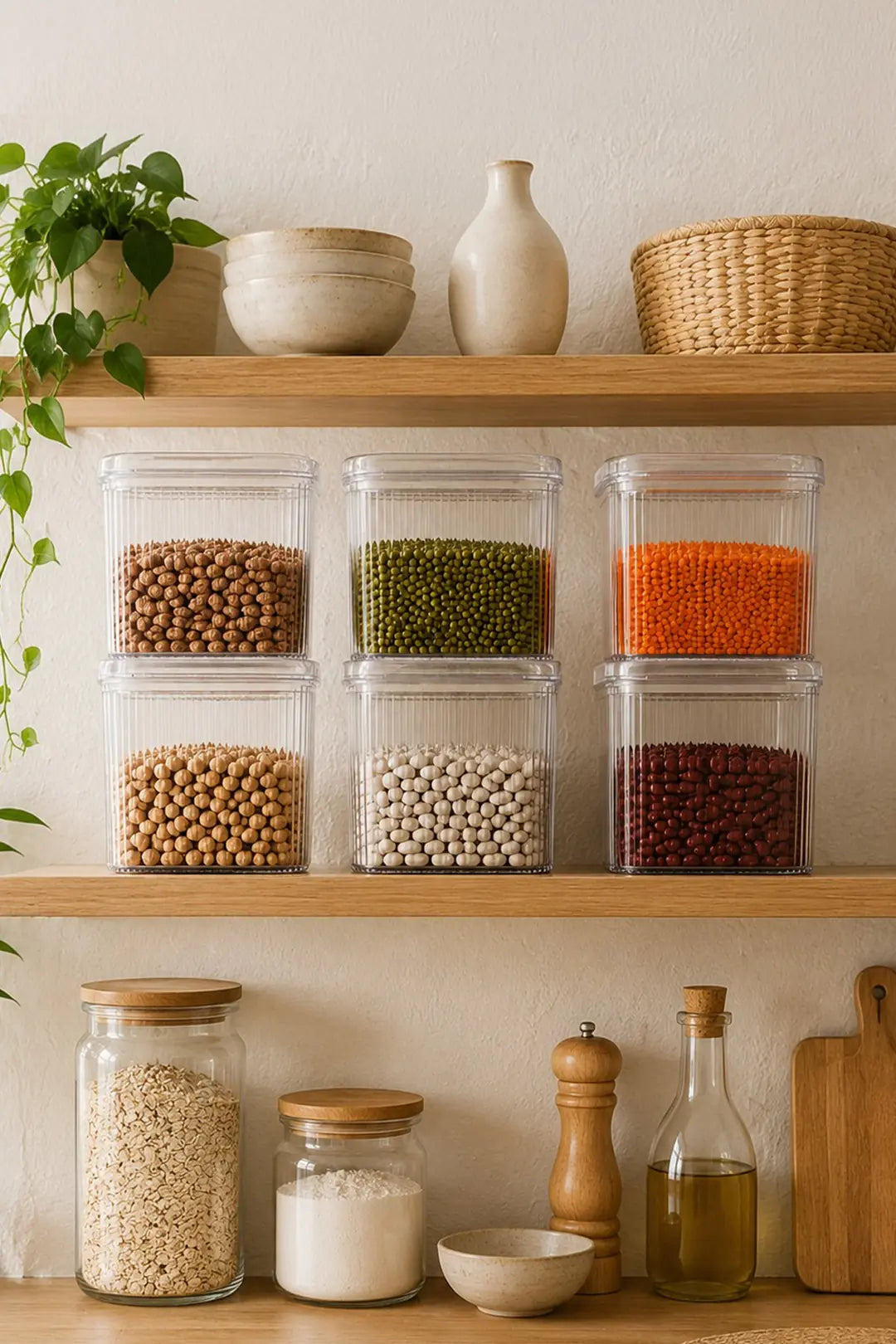 Kitchen Life 6'lı Büyük Boy Etiketli Vakumlu Dikdörtgen Kavanoz Seti 1,6 Litre