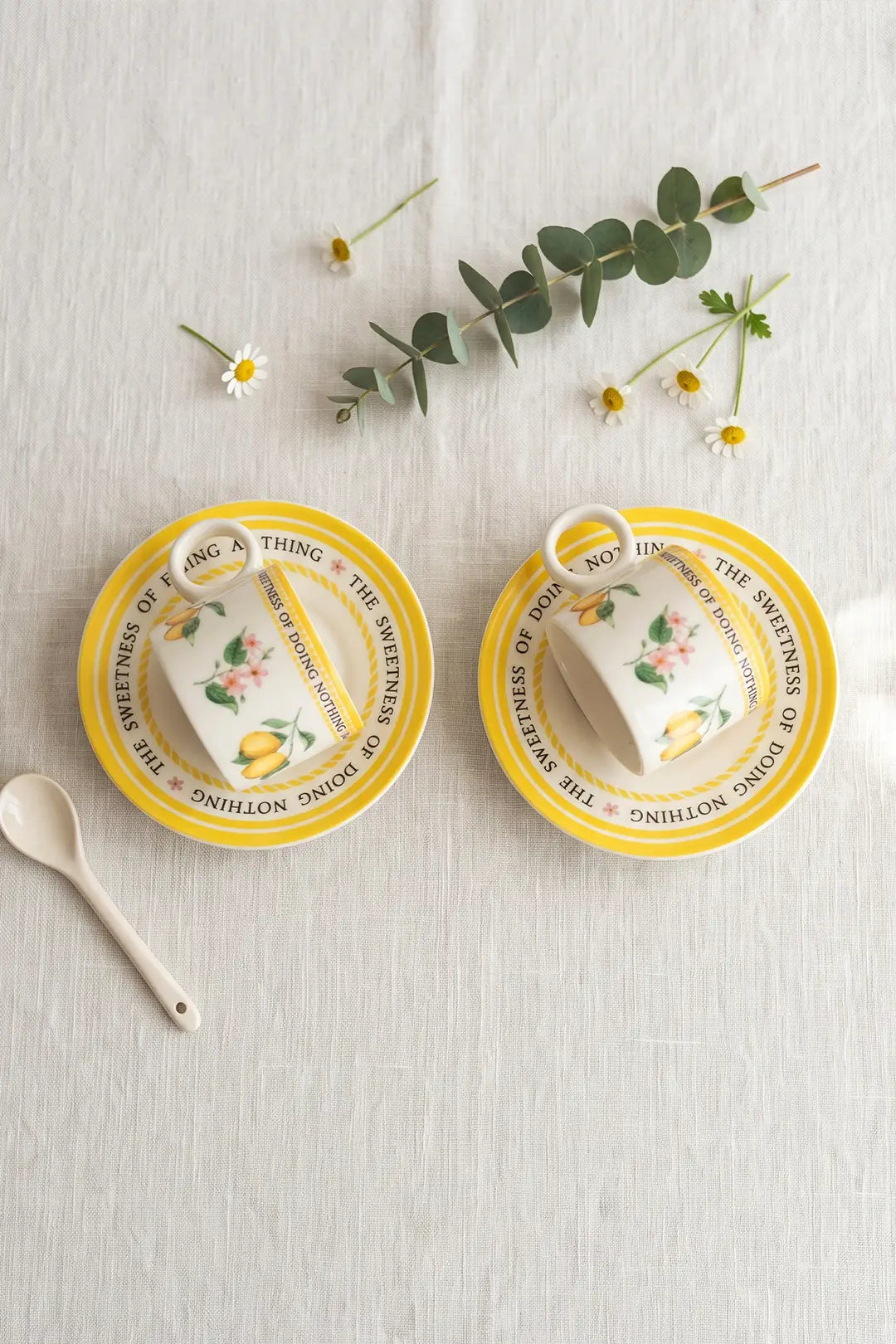 Kitchen Life 4 Parça 2 Kişilik Flower And Lemon Porselen Kahve Fincan Takımı 100 ml