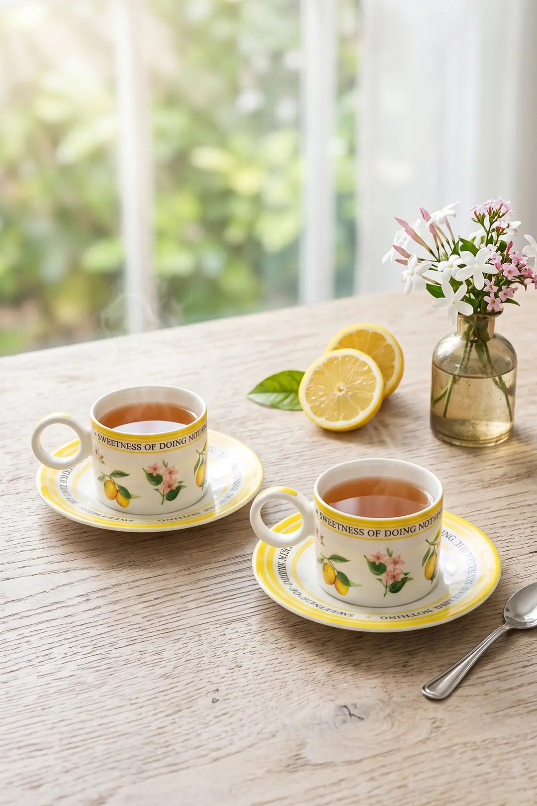 Kitchen Life 4 Parça 2 Kişilik Flower And Lemon Porselen Kahve Fincan Takımı 100 ml