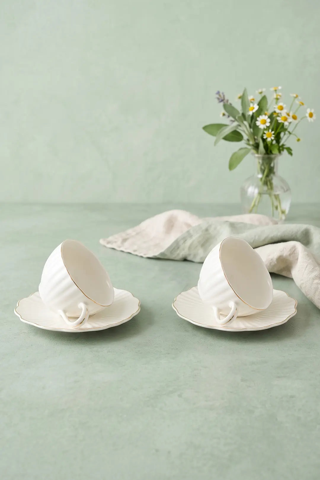 Kitchen Life 4 Parça 2 Kişilik Çizgili Altın Yaldızlı Porselen Kahve Fincan Takımı 90 ml
