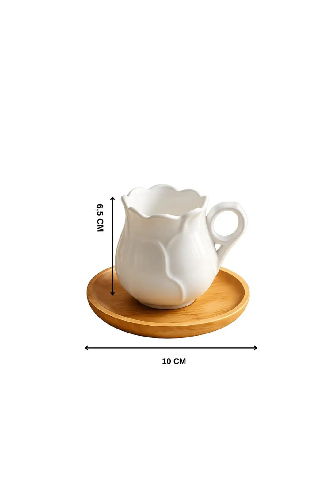 Kitchen Life Rose 12 Parça 6 Kişilik Porselen Kahve Fincan Takımı 100 ml Bambu Tabaklı Fincan Seti