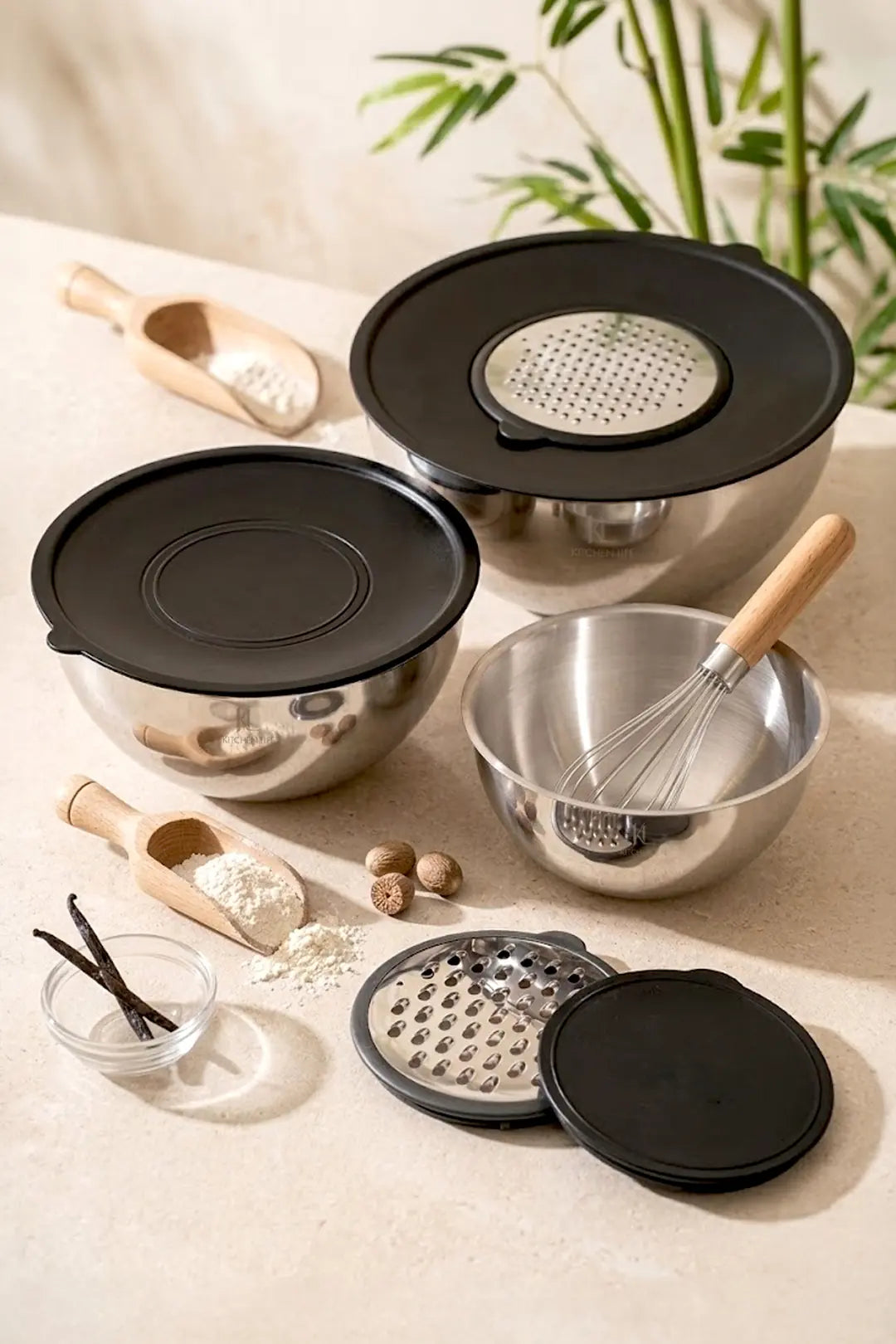 Kitchen Life Paslanmaz Çelik Profesyonelia Rendeli Karıştırma Kabı ve Saklama Kabı Kase