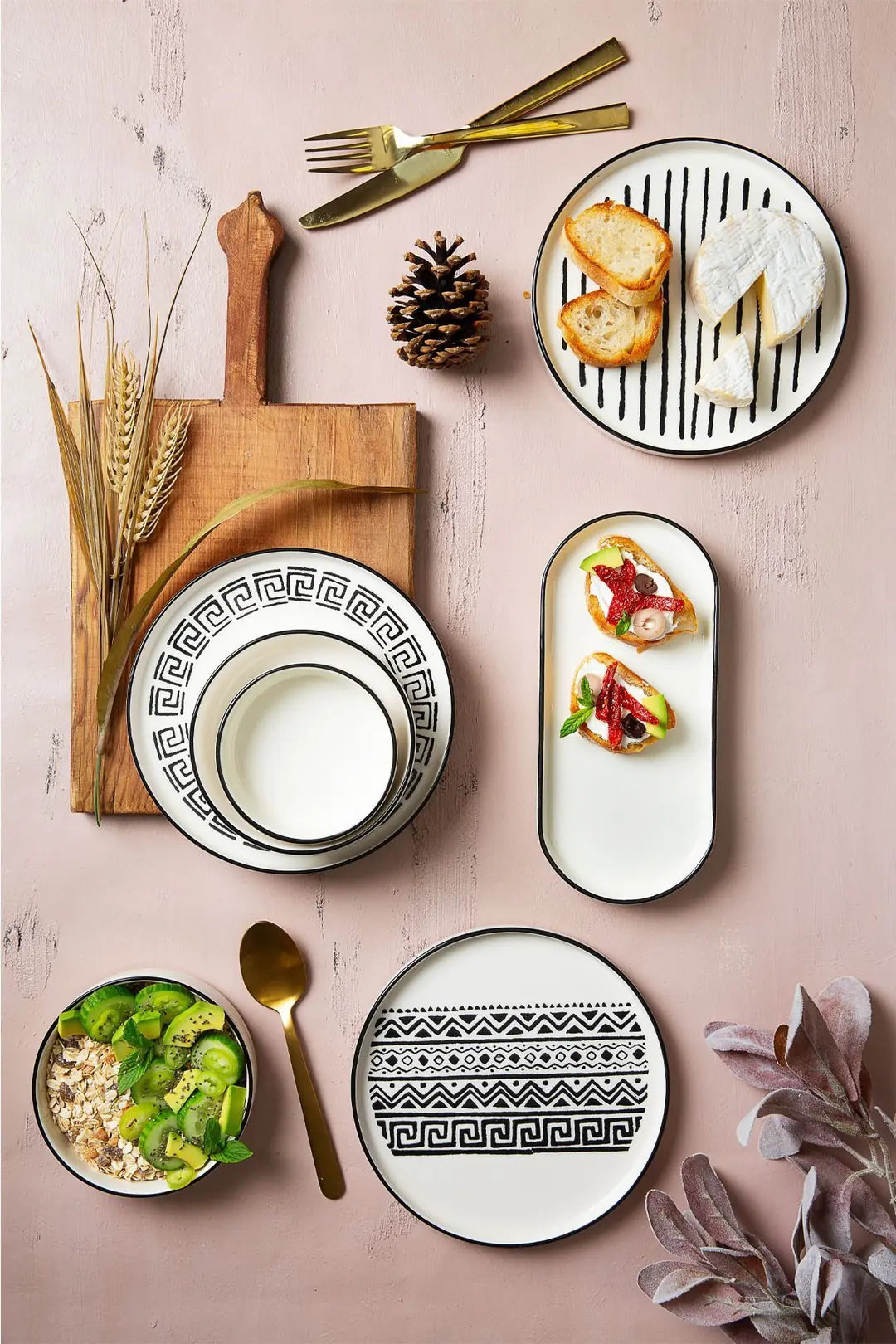 Kitchen Life 14 Parça 6 Kişilik Stackable Sio Savior Kahvaltı Takımı - Lüx Kahvaltılık Sunum Seti Tabağı