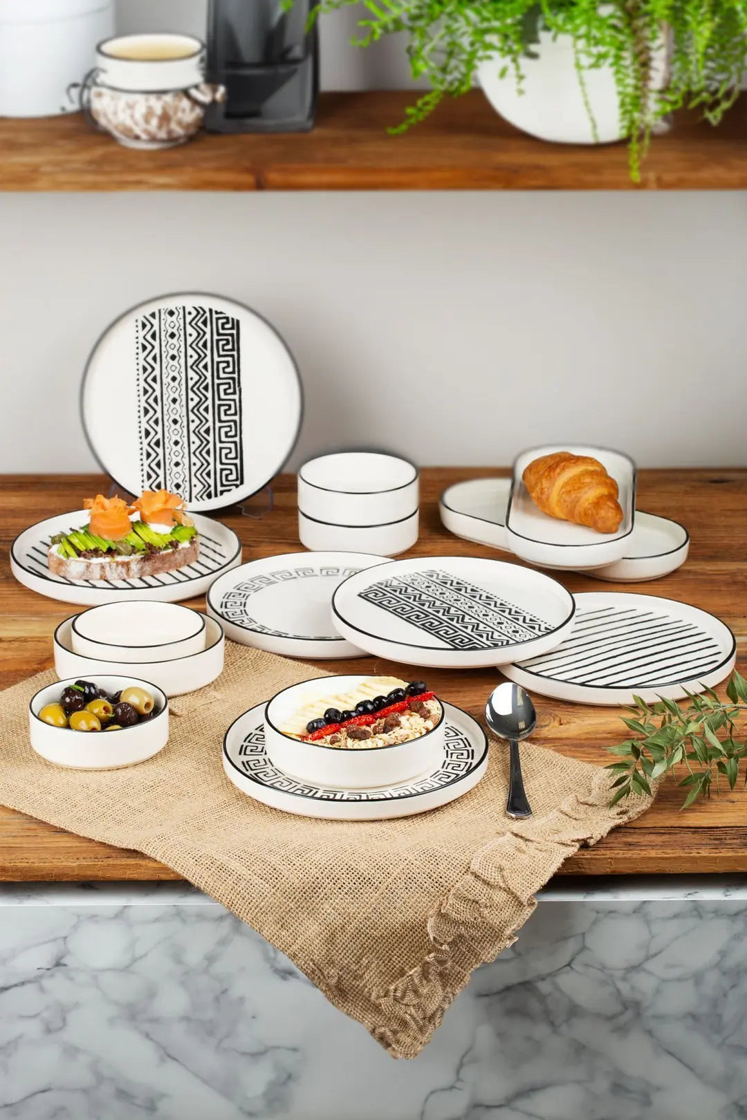 Kitchen Life 14 Parça 6 Kişilik Stackable Sio Savior Kahvaltı Takımı - Lüx Kahvaltılık Sunum Seti Tabağı