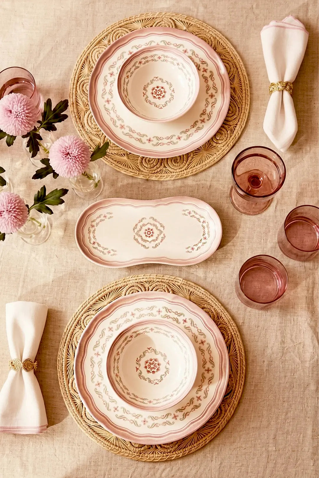 Kitchen Life 14-teiliges Frühstücksset aus Pinktalisman-Porzellan für 6 Personen mit Schälchen zum Servieren des Frühstücks