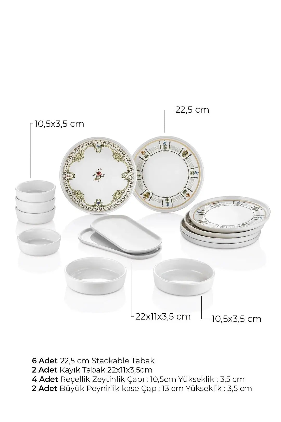 Kitchen Life 14 Parça 6 Kişilik Country Kahvaltı Takımı-Lüx Kahvaltılık Sunum Seti Tabağı