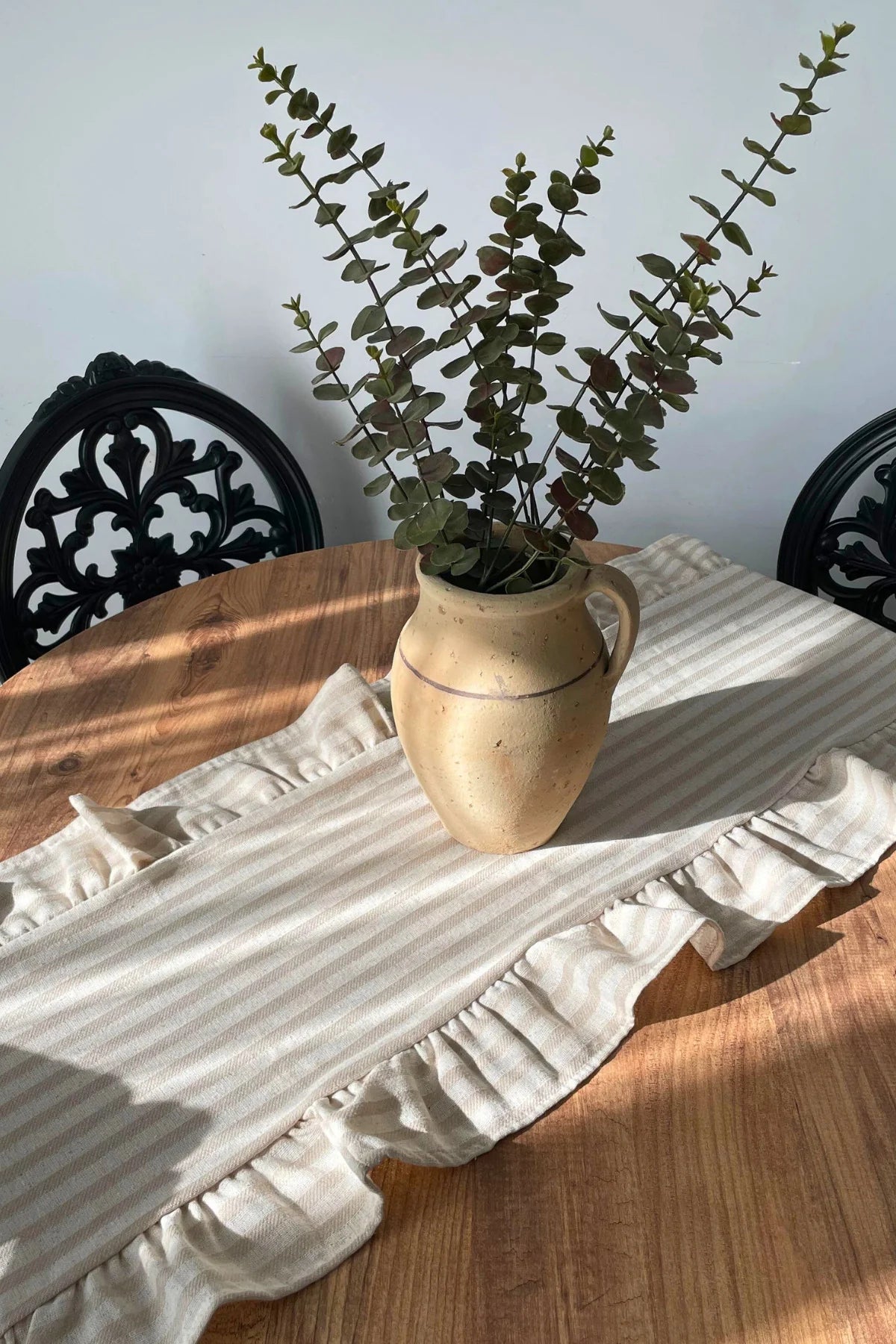 Fırfırlı Çizgili Runner - Açık Kahve - 40 x 140