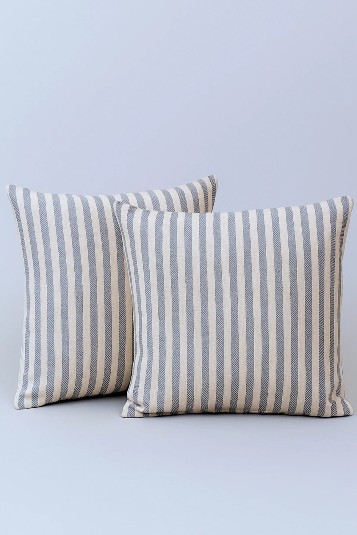 Çizgili Pamuk Keten Kırlent Kılıfı (2'li Set) - Gri - 43 x 43