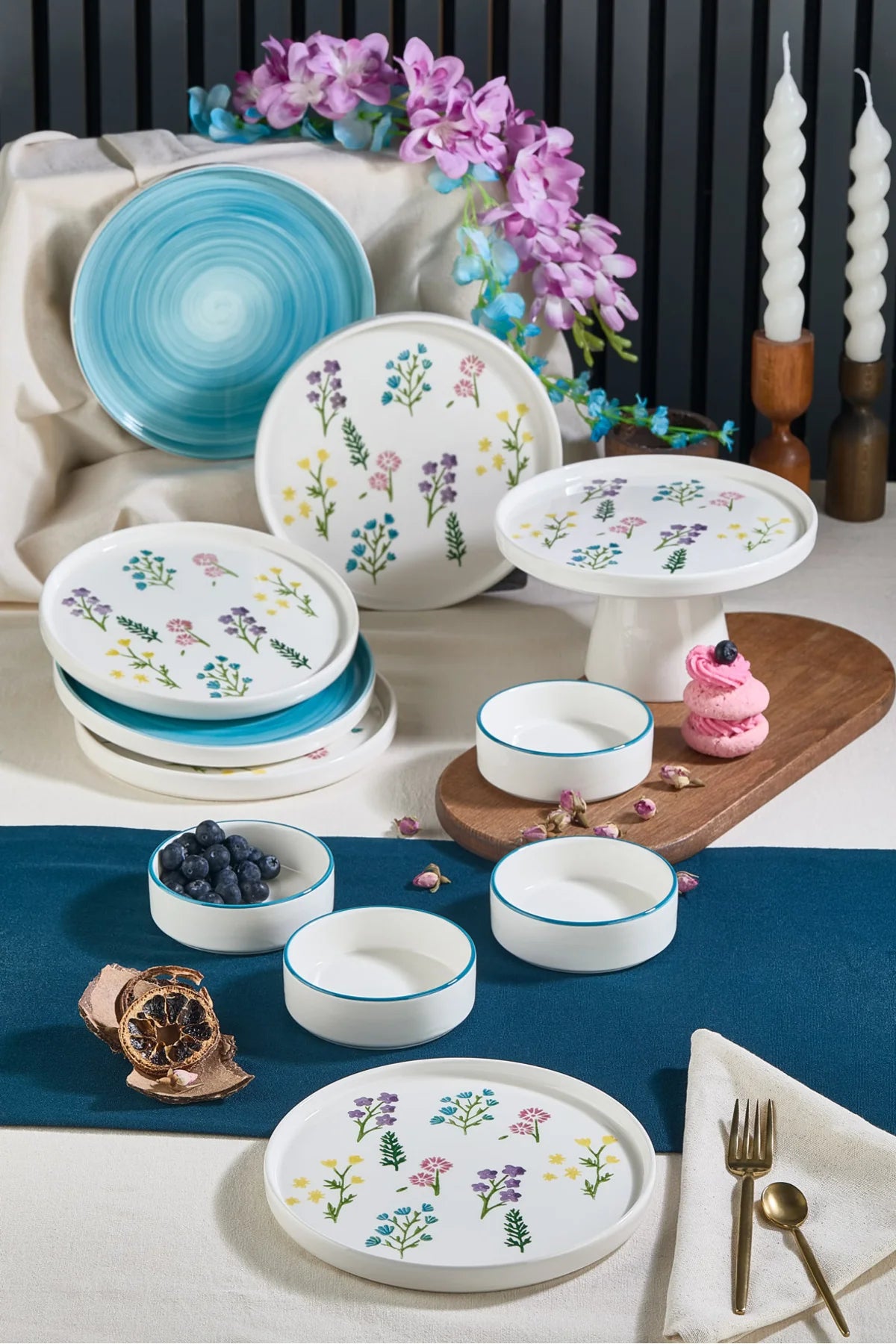 Kitchen Life Art Botanical 11 Parça Ayaklı Handmade Premium Kahvaltı Takımı - 6 Kişilik Kahvaltı Takımı Set