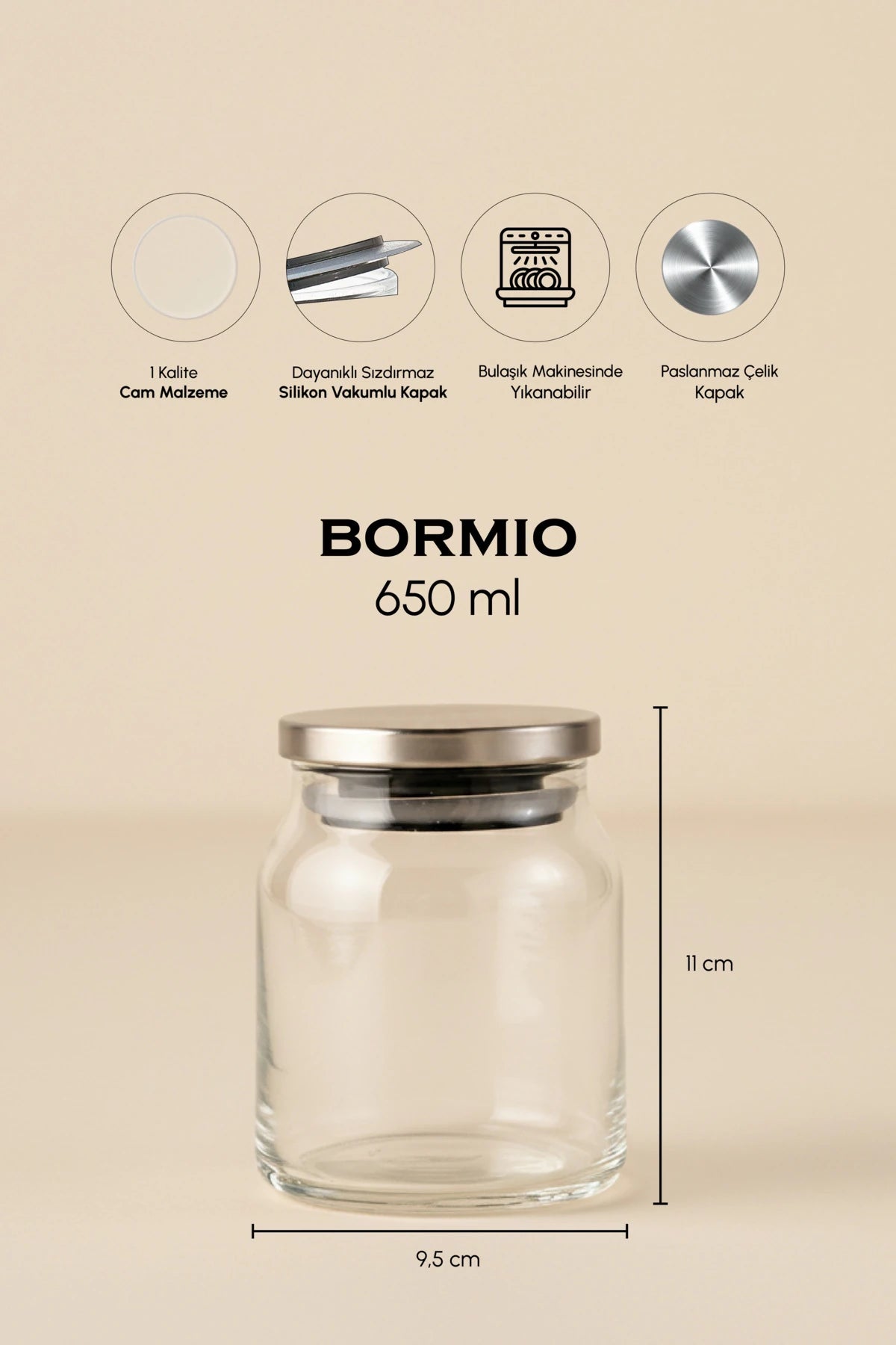 PEROTTİ Bormio Metal Kapaklı 3'lü Vakumlu Cam Kavanoz Seti