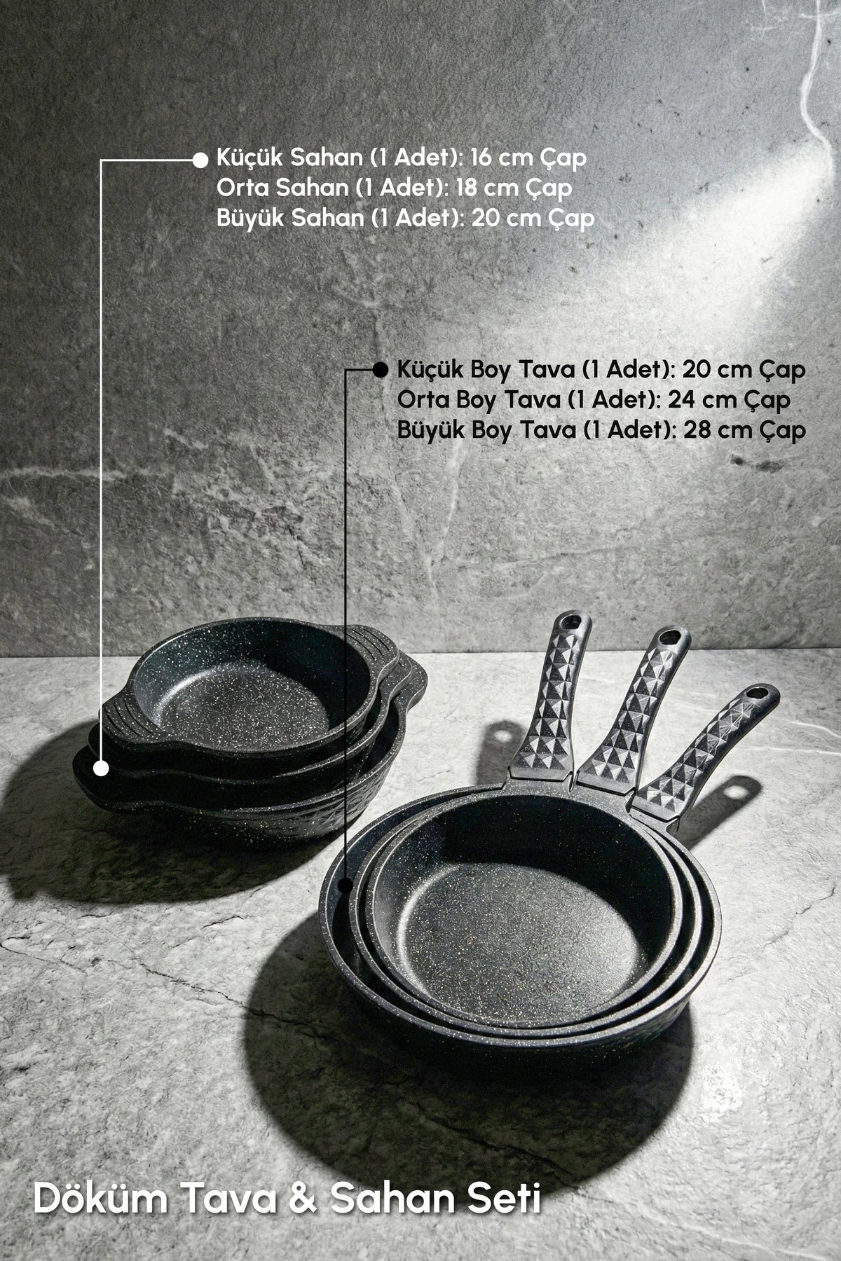 PEROTTİ ProGranito Diamond 6 Parça Döküm Set - 3'lü Sahan & 3'lü Tava Takımı