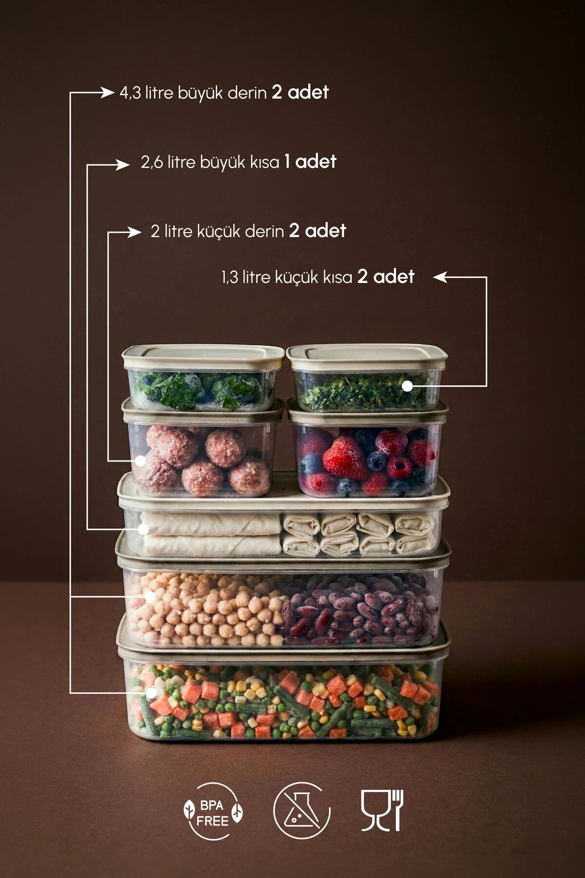 PEROTTİ Fridgy+ Bej 14 Parça Çok Amaçlı Saklama Kabı ve Düzenleyici Set 2x4,3 lt-1x2,6 lt-2x2 lt-2x1,3 lt