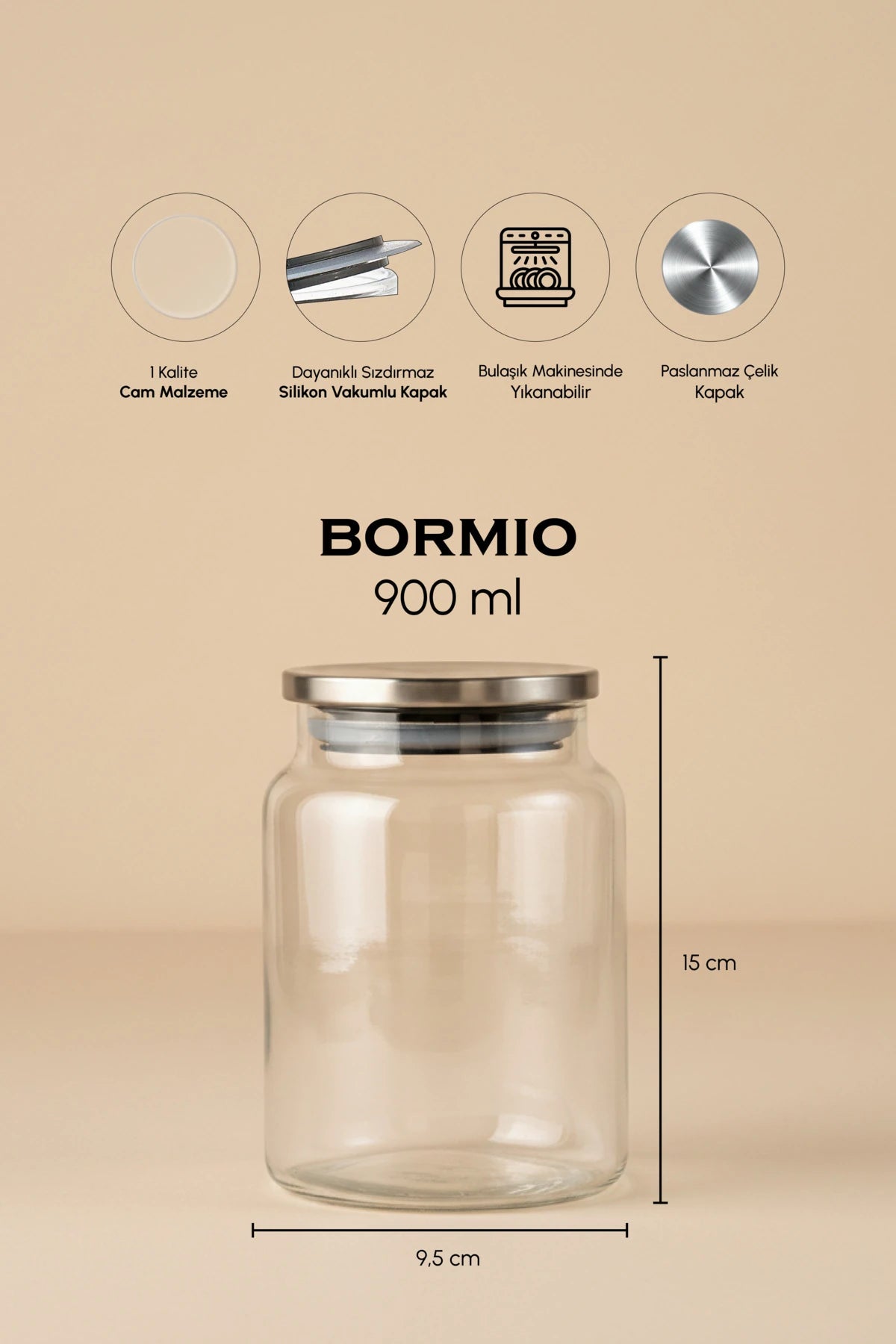 PEROTTİ Bormio Metal Kapaklı 3'lü Vakumlu Cam Kavanoz Seti