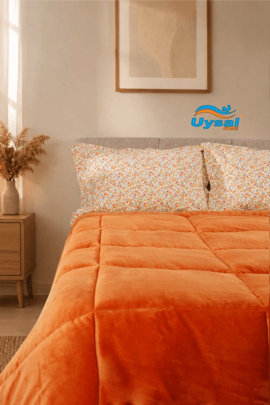 Uysal Home Kadife Uyku Seti %100 Pamuklu Turuncu Tek Kişilik
