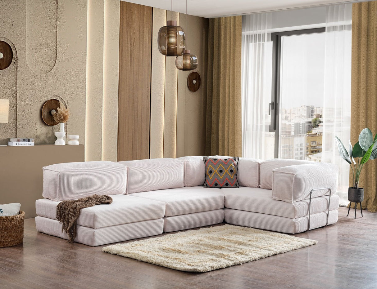 Doqu Home - Cosmo Çok Fonksiyonlu Köşe Koltuk Krem