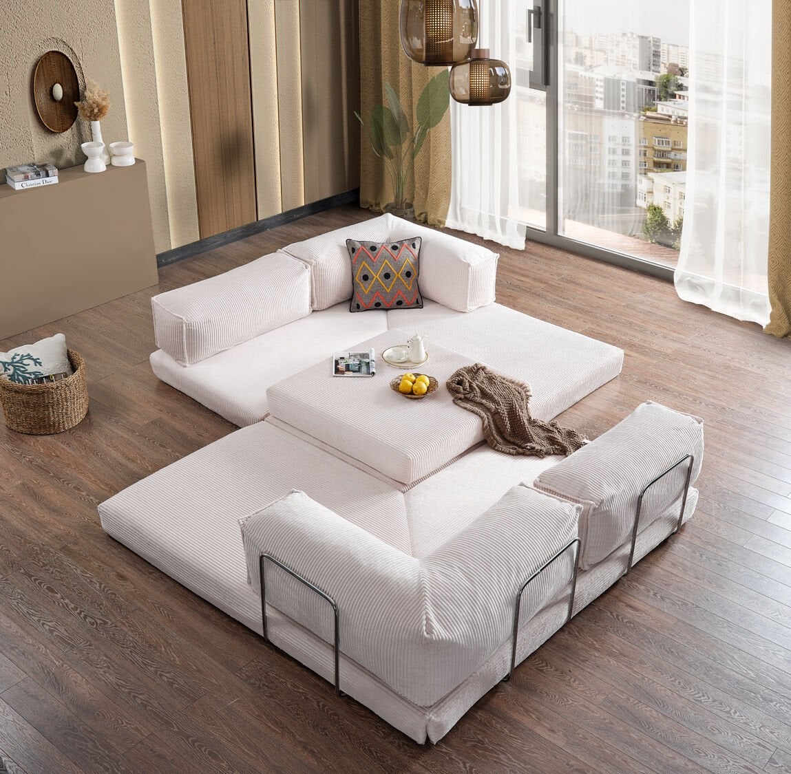 Doqu Home - Cosmo Çok Fonksiyonlu Köşe Koltuk Krem