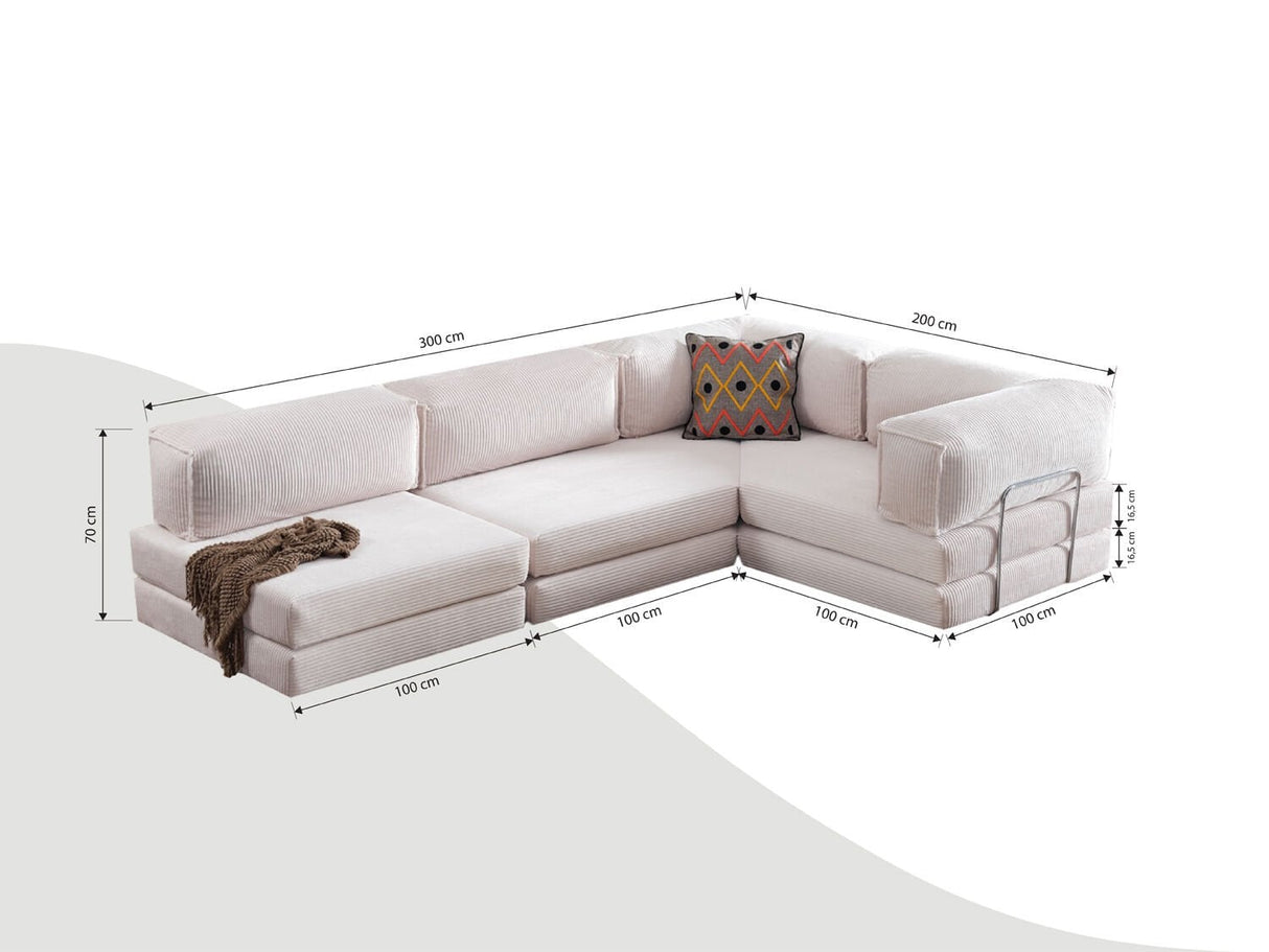 Doqu Home - Cosmo Çok Fonksiyonlu Köşe Koltuk Krem