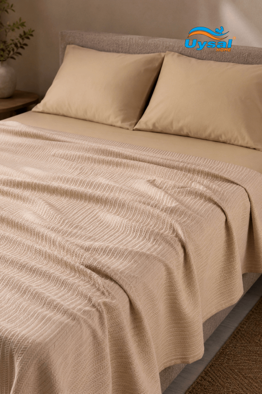 Uysal Home Örgü Pike Takımı %100 Pamuklu Bej Tek Kişilik