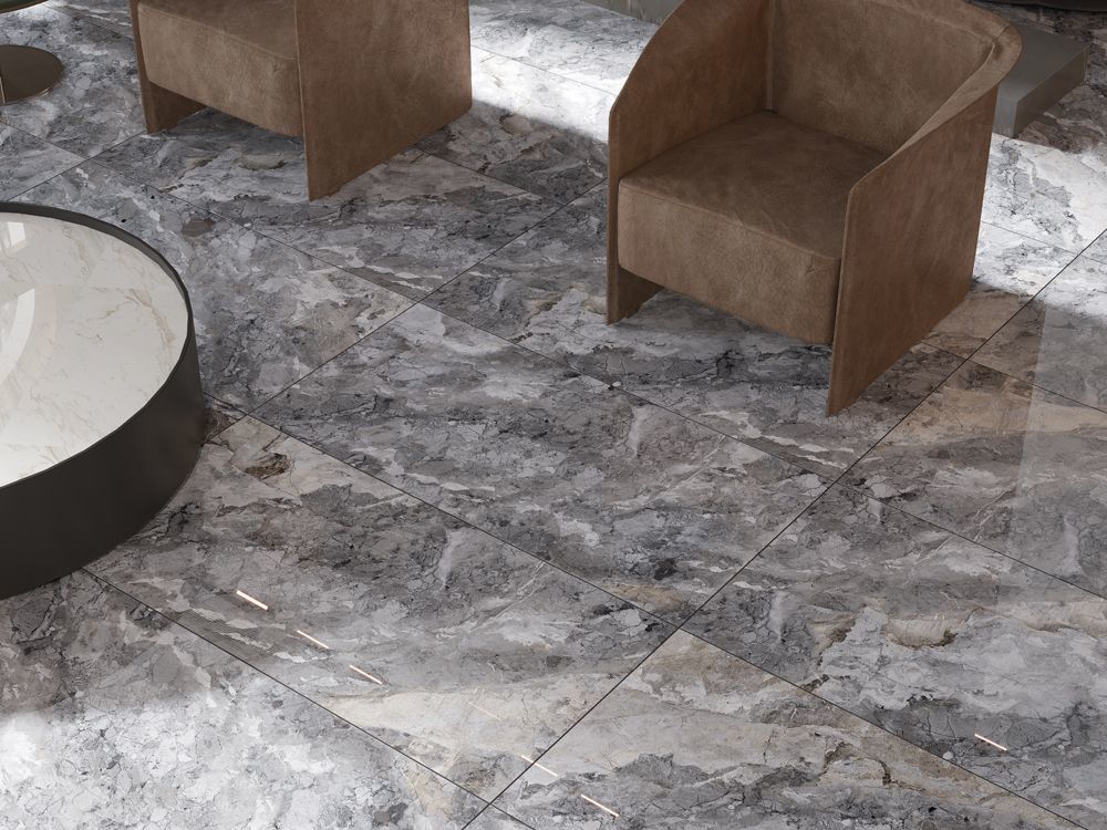 Qua Freya Gri Parlak Rektifiyeli Yer Duvar Seramiği - 60x120