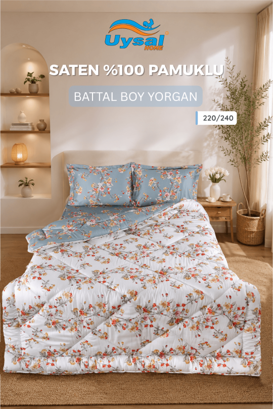 Uysal Home Saten Yorgan %100 Pamuklu Battal Boy