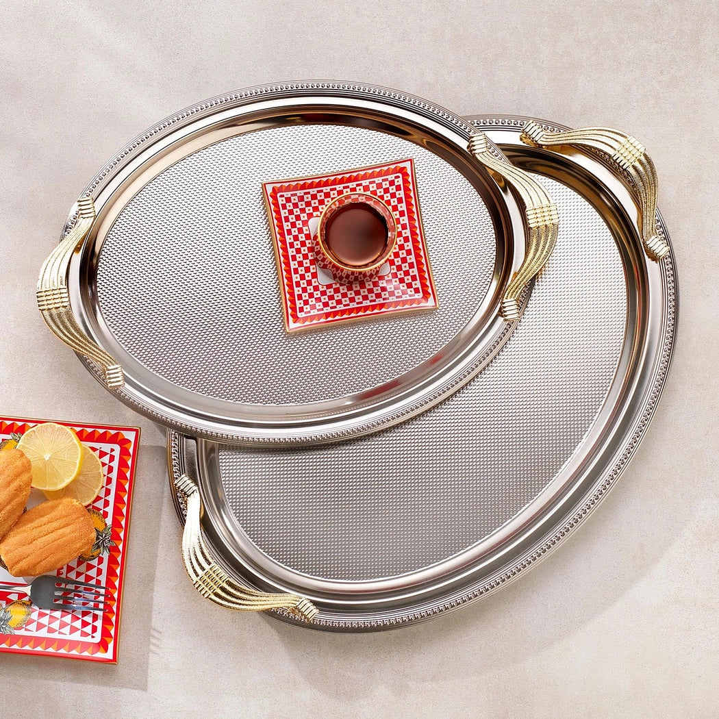 Schafer Ela 2 li Oval Çay Tepsisi-Platin01