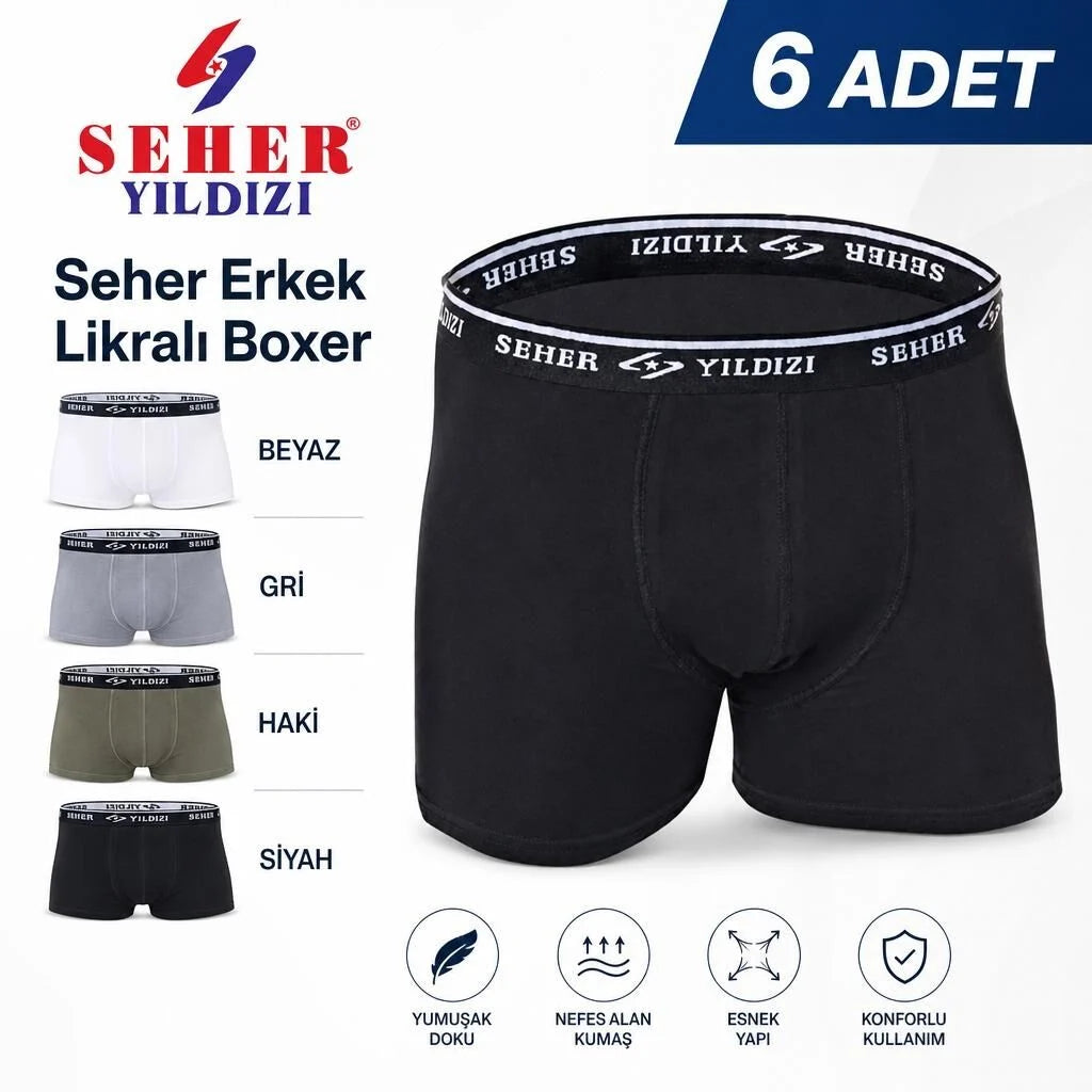 Seher Erkek Likralı Boxer 6'lı