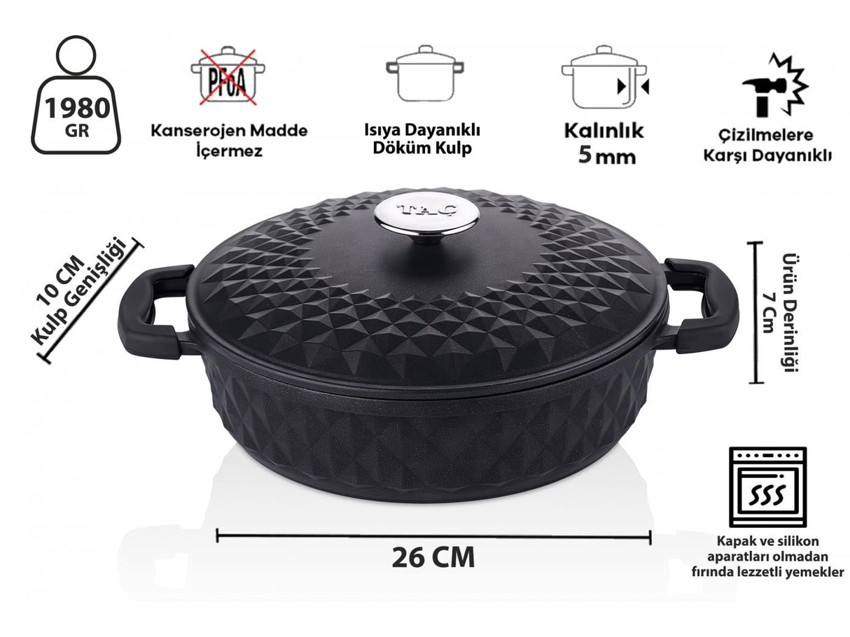 Taç Carabella İndüksiyon Tabanlı Döküm Kapak 7 Parça Tencere Seti Siyah