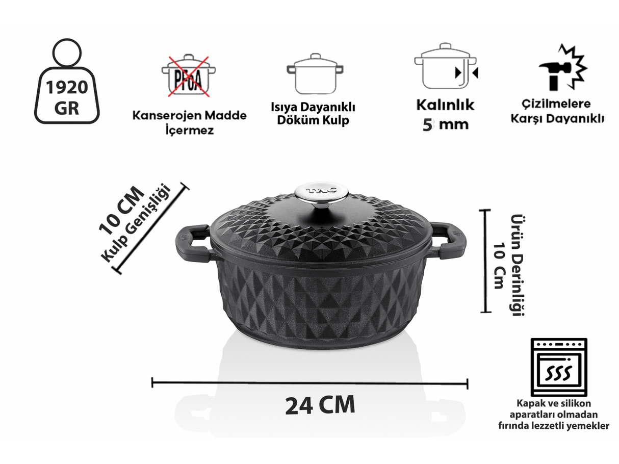 Taç Carabella İndüksiyon Tabanlı Döküm Kapak 7 Parça Tencere Seti Siyah