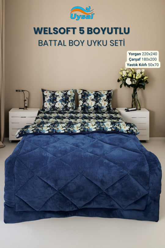 Uysal Home Welsoft Uyku Seti %100 Pamuklu 5 Boyutlu Lacivert Ç. Battal Boy