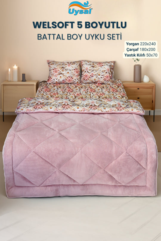 Uysal Home Welsoft Uyku Seti %100 Pamuklu 5 Boyutlu Pudra Battal Boy