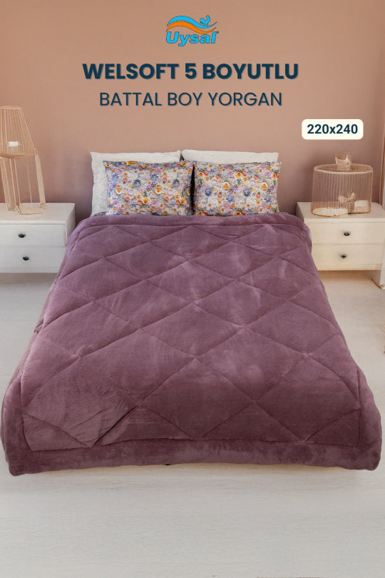 Uysal Home Welsoft Yorgan 5 Boyutlu Gül Kurusu Battal Boy