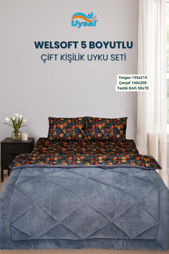 Uysal Home Welsoft Uyku Seti %100 Pamuklu 5 Boyutlu Antrasit Çift Kişilik