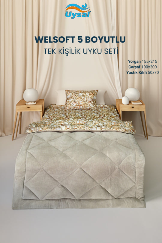 Uysal Home Welsoft Uyku Seti %100 Pamuklu 5 Boyutlu Bej Tek Kişilik