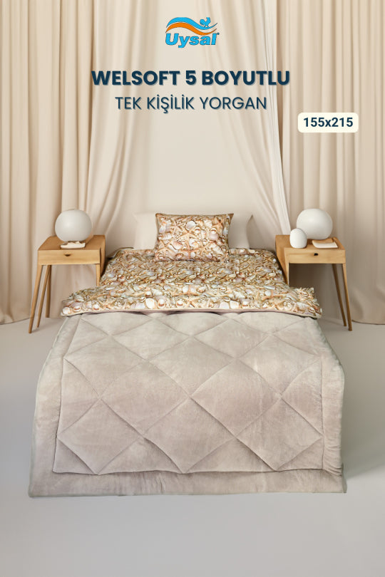 Uysal Home Welsoft Yorgan 5 Boyutlu Bej Tek Kişilik