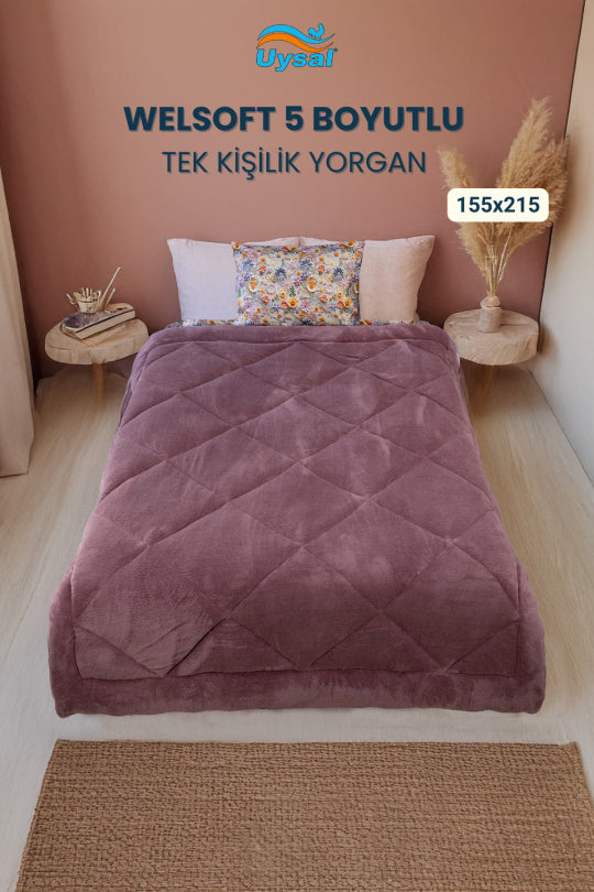 Uysal Home Welsoft Yorgan 5 Boyutlu Gül Kurusu Tek Kişilik