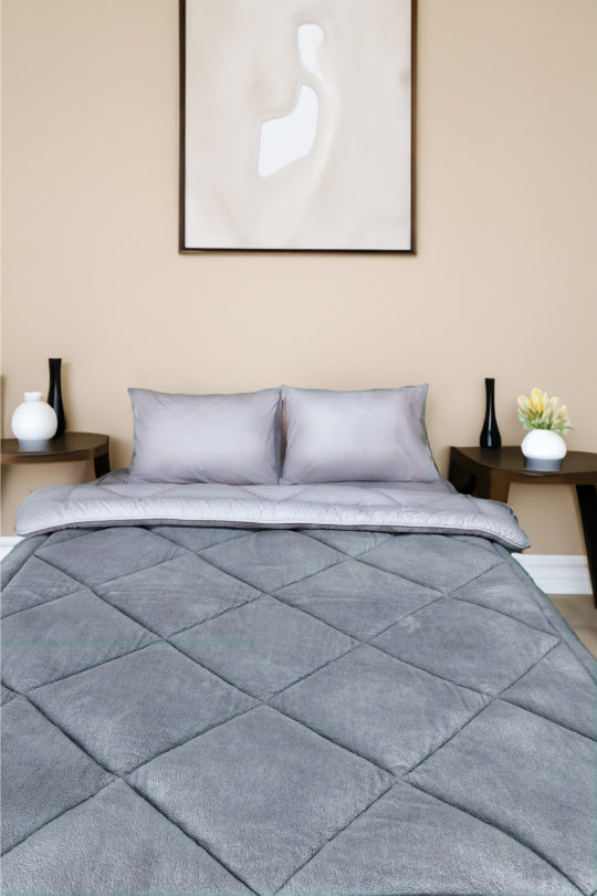 Uysal Home Welsoft Yorgan %100 Pamuklu Akfil Gri Çift Kişilik