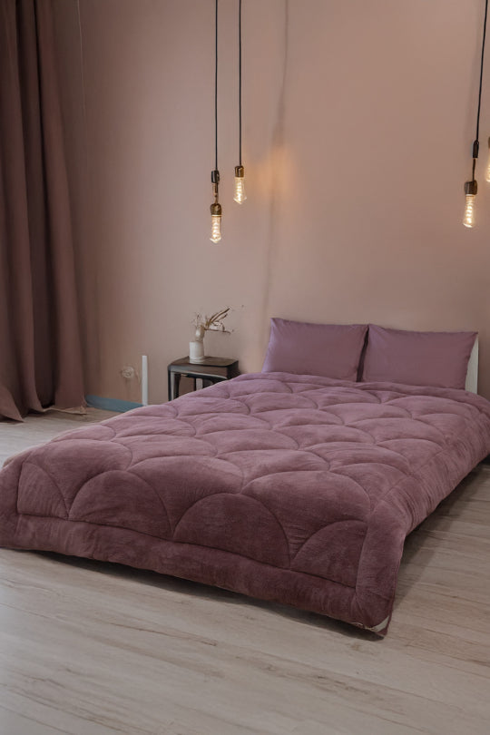 Uysal Home Welsoft Yorgan %100 Pamuklu Akfil Midye Desen Gül Kurusu Battal Boy