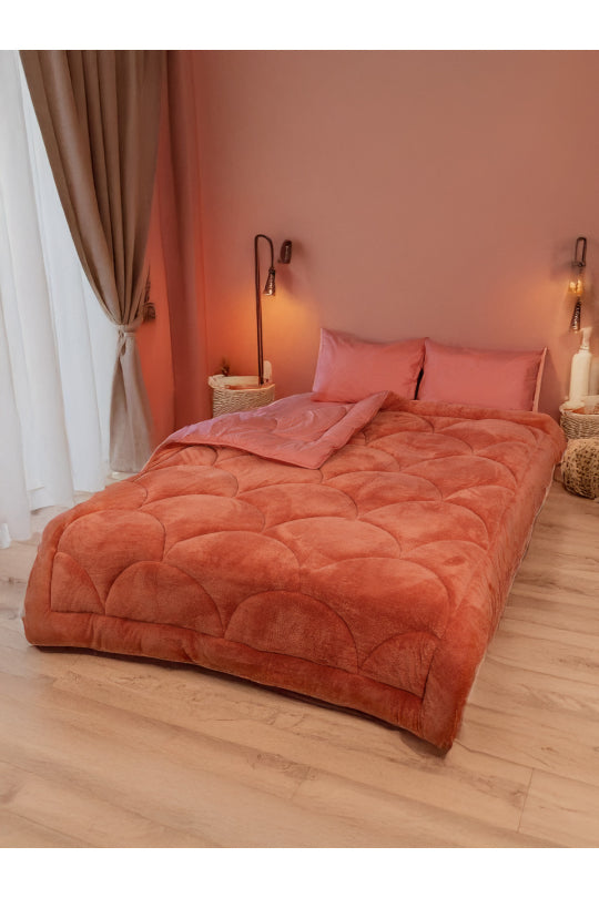 Uysal Home Welsoft Uyku Seti %100 Pamuklu Akfil Midye Desen Turuncu Çift Kişilik