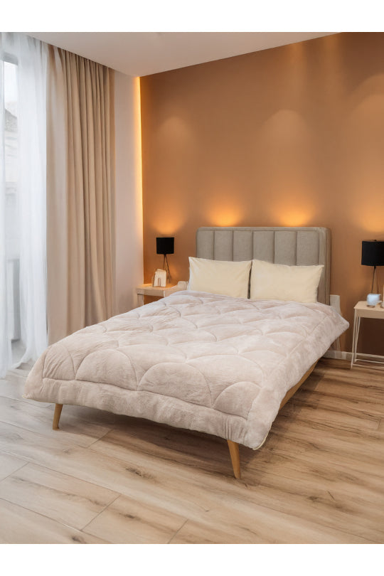 Uysal Home Welsoft Yorgan %100 Pamuklu Akfil Midye Desen Bej Çift Kişilik