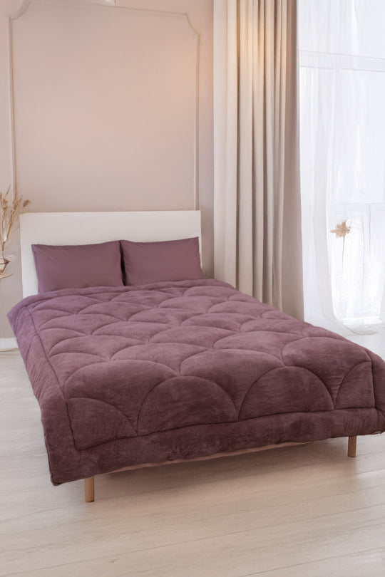 Uysal Home Welsoft Yorgan %100 Pamuklu Akfil Midye Desen Gül Kurusu Tek Kişilik