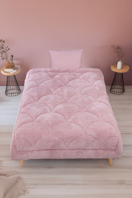 Uysal Home Welsoft Yorgan %100 Pamuklu Akfil Midye Desen Pudra Tek Kişilik